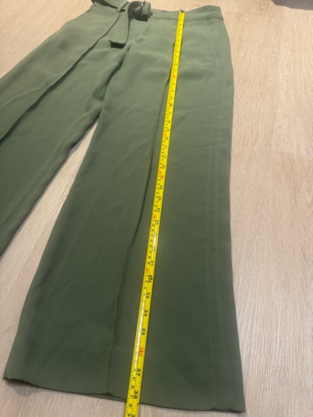 Olive Green Belted Wide Leg Trousers High Waist Tailored Minimalist Chic - Picture 4 of 8